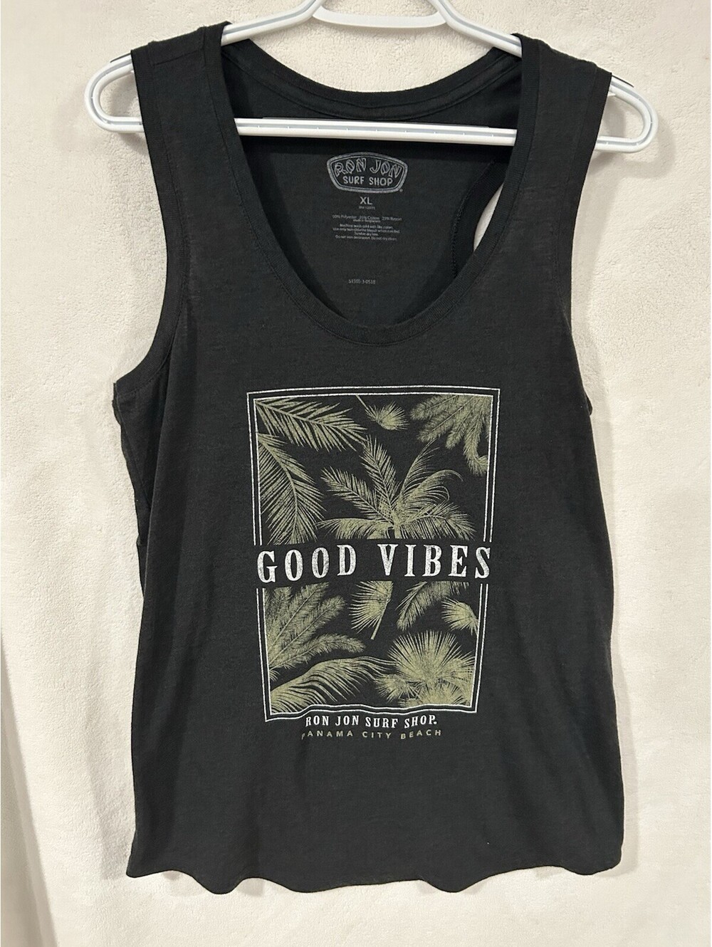 Ron Jon Tank Top Mens XL Grey/black Graphic Panama City Beach Florida Surf Shop